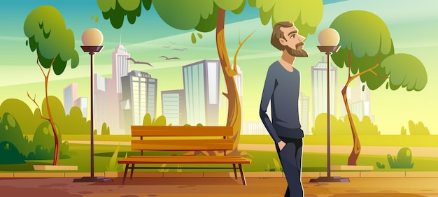 man-walk-city-park-enjoy-nature-relaxed-male-character-breath-fresh-air-during-unhurried-promenade-summer-urban-garden-with-bench-city-lamps-cityscape-view-cartoon-vector-illustration_107791-8206