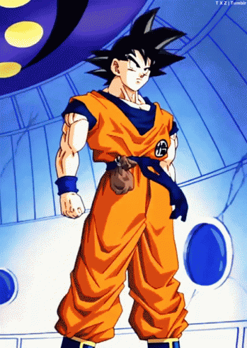 goku from dragon ball z is standing in front of a purple object
