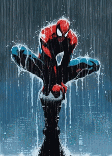 a painting of spider-man in the rain